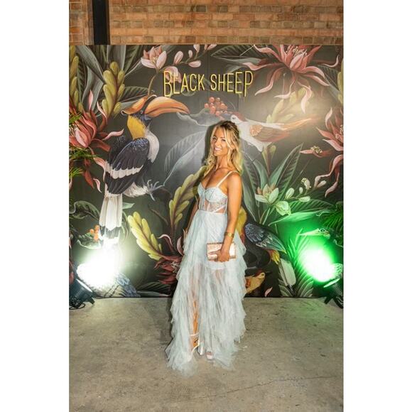 For Love & Lemons Bustier Hi Low Gown Blue‎ Tulle Tiered Strapless Dress Sz S - Picture 3 of 14